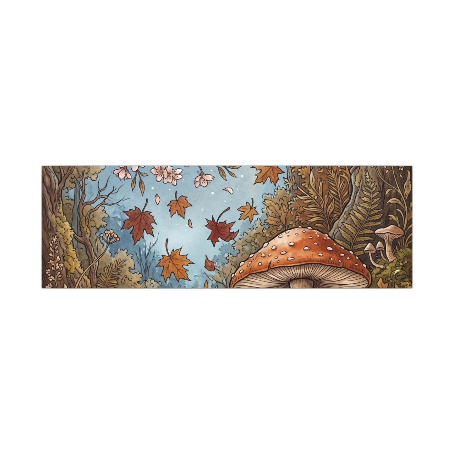 Autumn Cherry Blossom Mushroom Illustration Canvas Art | Enchanting Decor