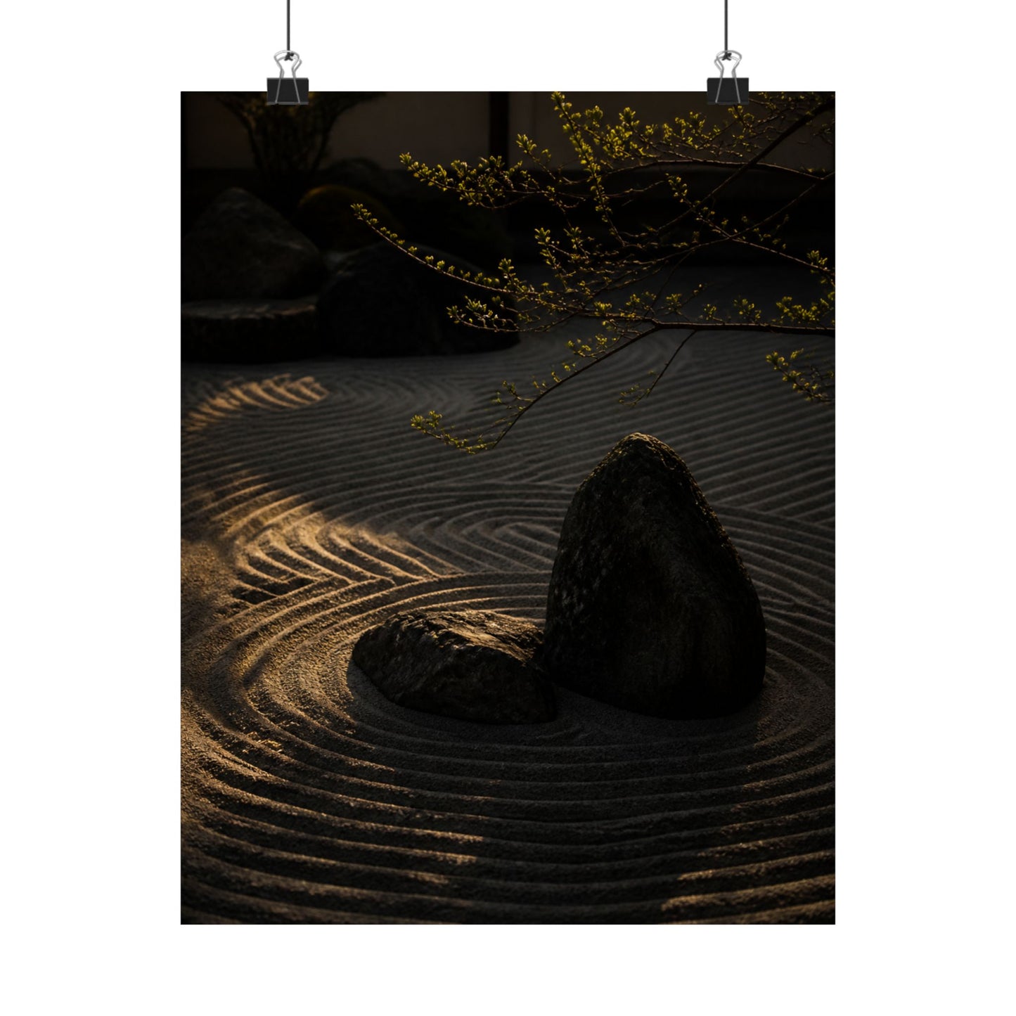 Golden Hour Rock Garden Wall Art Print - Dark Japandi Ma