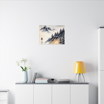 Mountain Mist Canvas Art | Winter Zen Ukiyo E Inspired Art