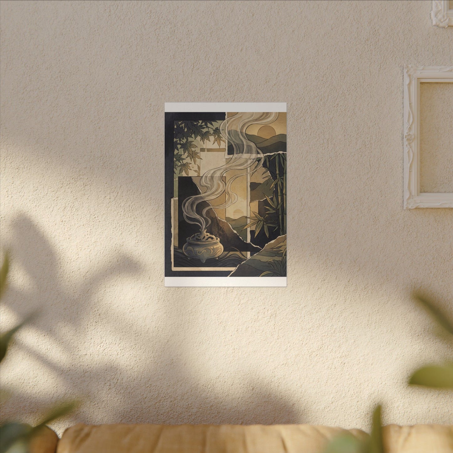 Tranquil Incense Smoke Canvas Art - Ukiyo E Inspired Zen