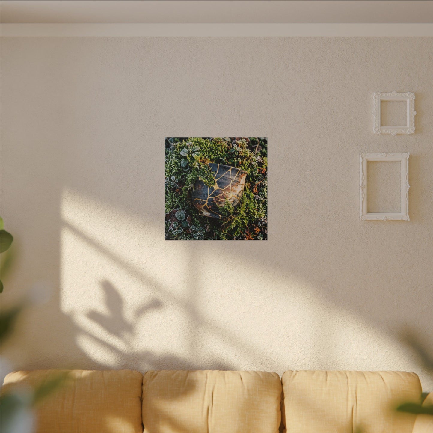 Artful Moss Close Up Canvas Art - Gold Repair Kintsugi