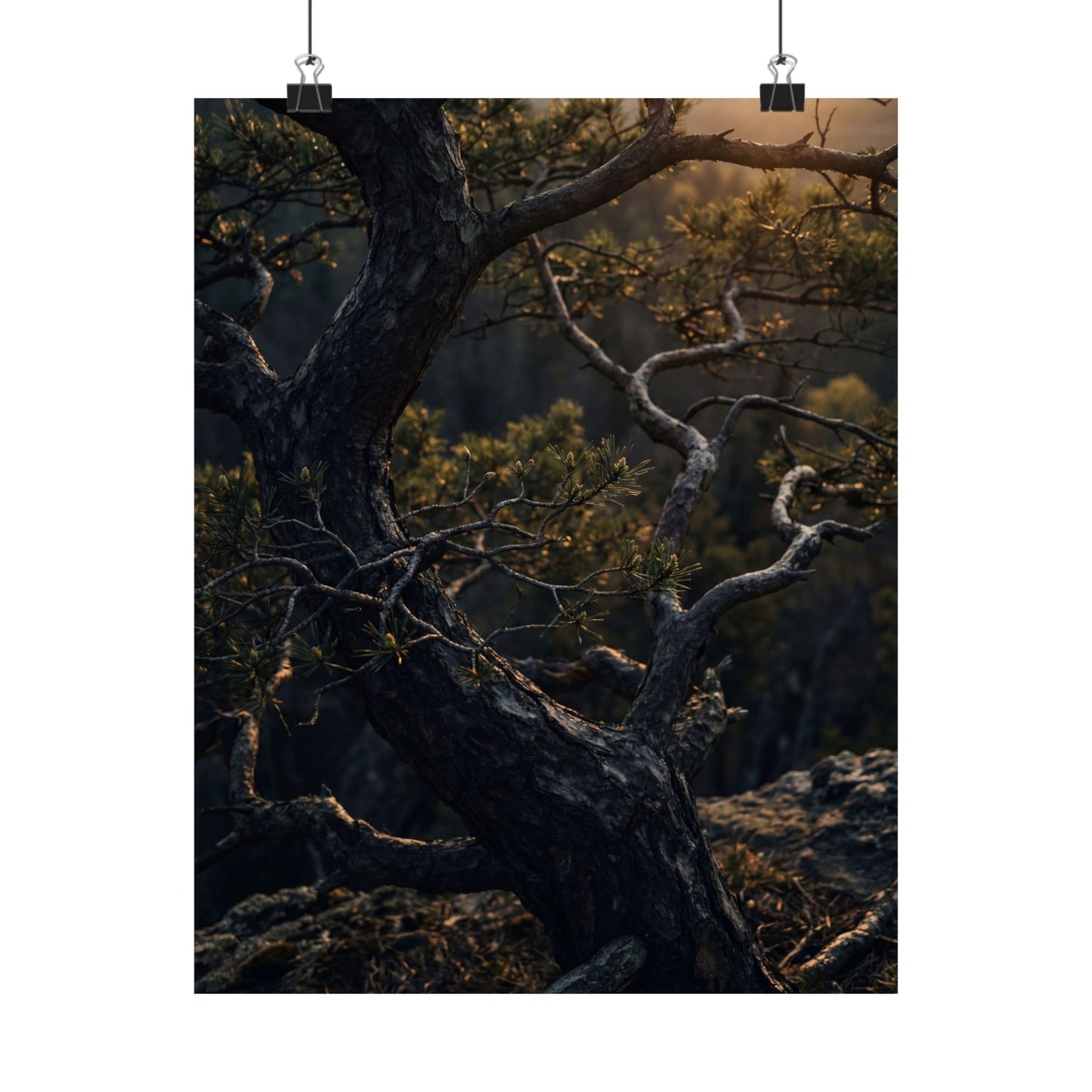 Pine Tree Spring Wall Art Print | Dark Japandi Sophisticated Design Art Print