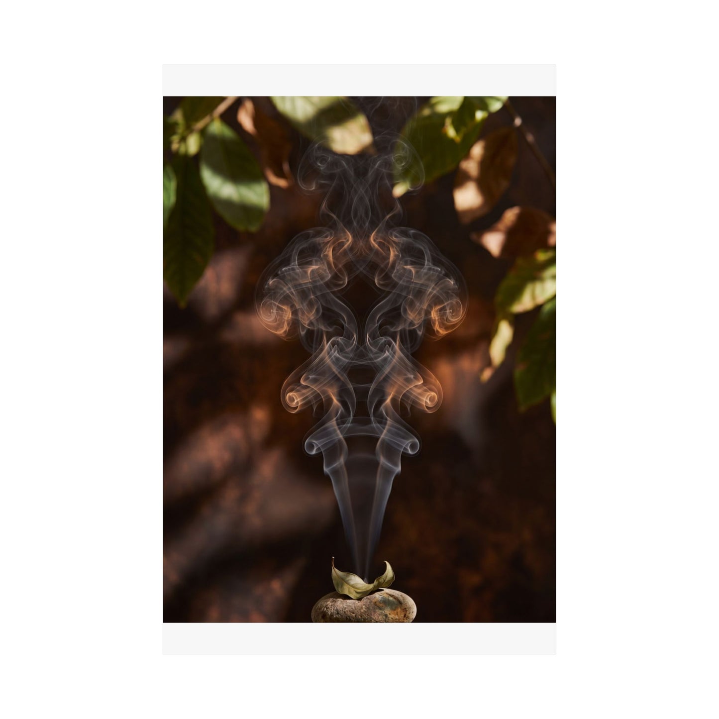 Dark Japandi Incense Smoke in Dappled | Shadow Zen Wall Art Print