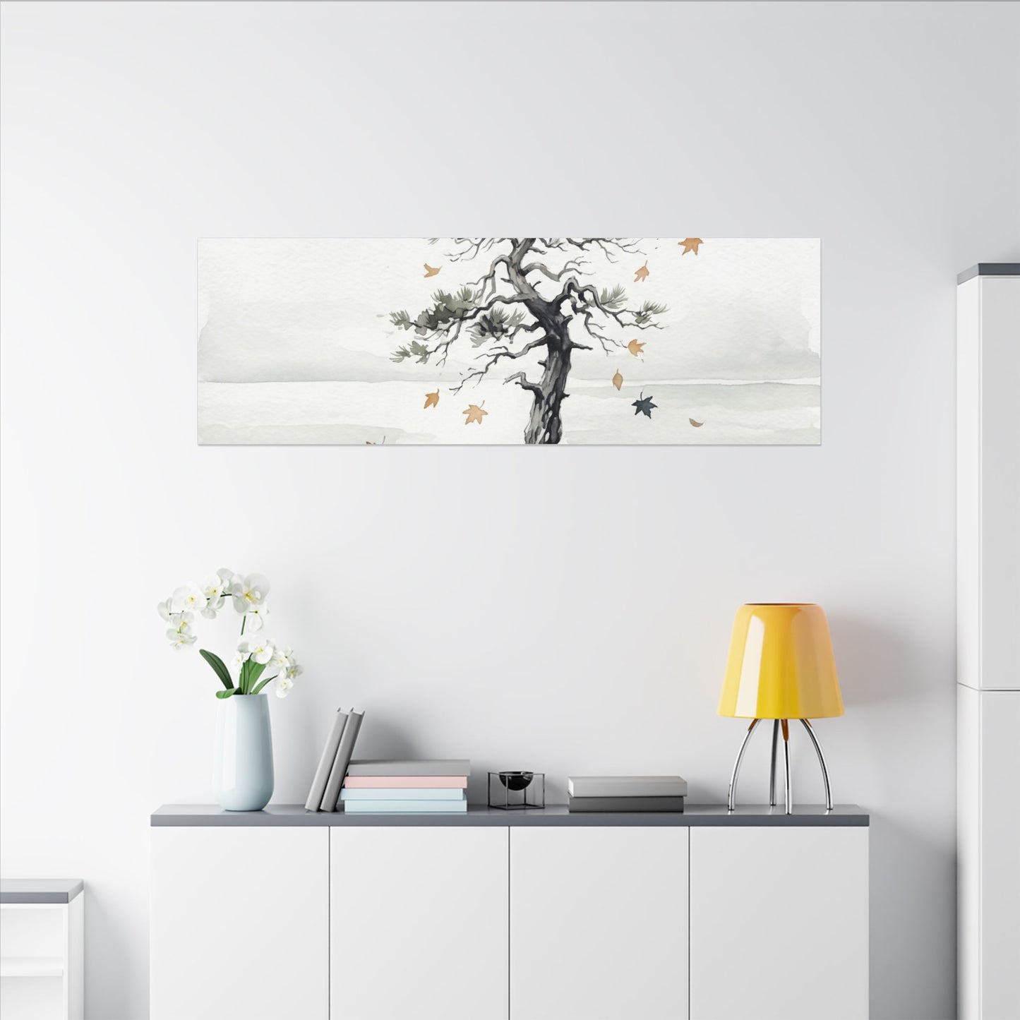 Japandi Pine Tree in Overcast | Watercolor Canvas Art