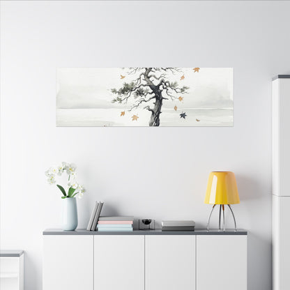 Japandi Pine Tree in Overcast | Watercolor Canvas Art