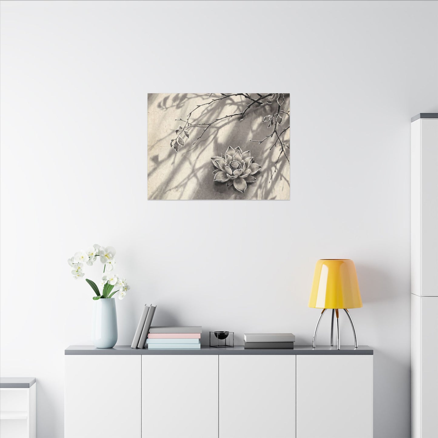 Winter Lotus Flower Sumi E Canvas Art | Contemplative Decor