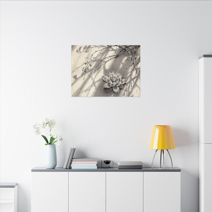 Winter Lotus Flower Sumi E Canvas Art | Contemplative Decor