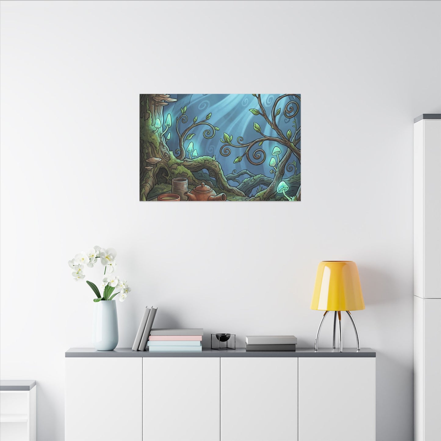 Spring Tea Ceremony Forest Whimsy Canvas Art | Cozy Decor