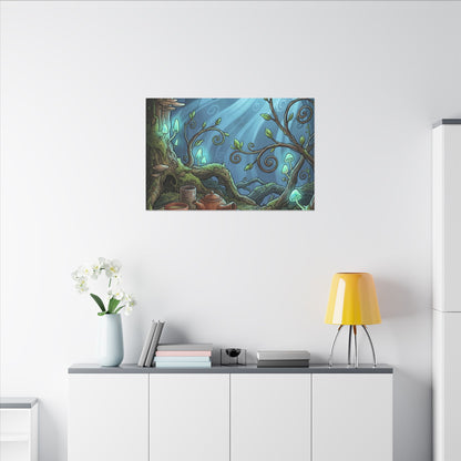 Spring Tea Ceremony Forest Whimsy Canvas Art | Cozy Decor