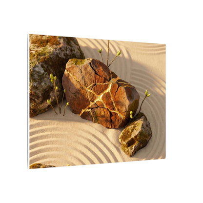Kanso Rock Garden Canvas Art - Kintsugi Crackle Gold