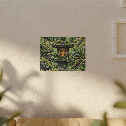 Neutral Stone Lantern Canvas Art - Japanese Pattern Japandi
