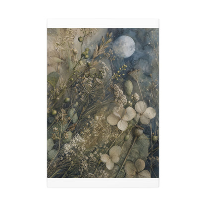 Japandi Dried Flowers in Moonlight | Watercolor Canvas Art