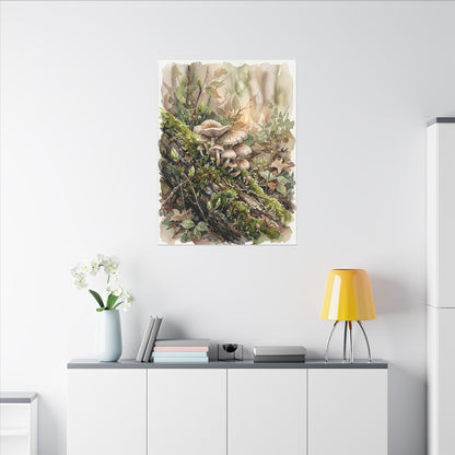 Wild Mushrooms Canvas Art | Spring Japandi Watercolor Art