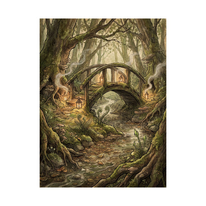 Spring Wooden Bridge Forest Whimsy Wall Art Print | Rustic Decor
