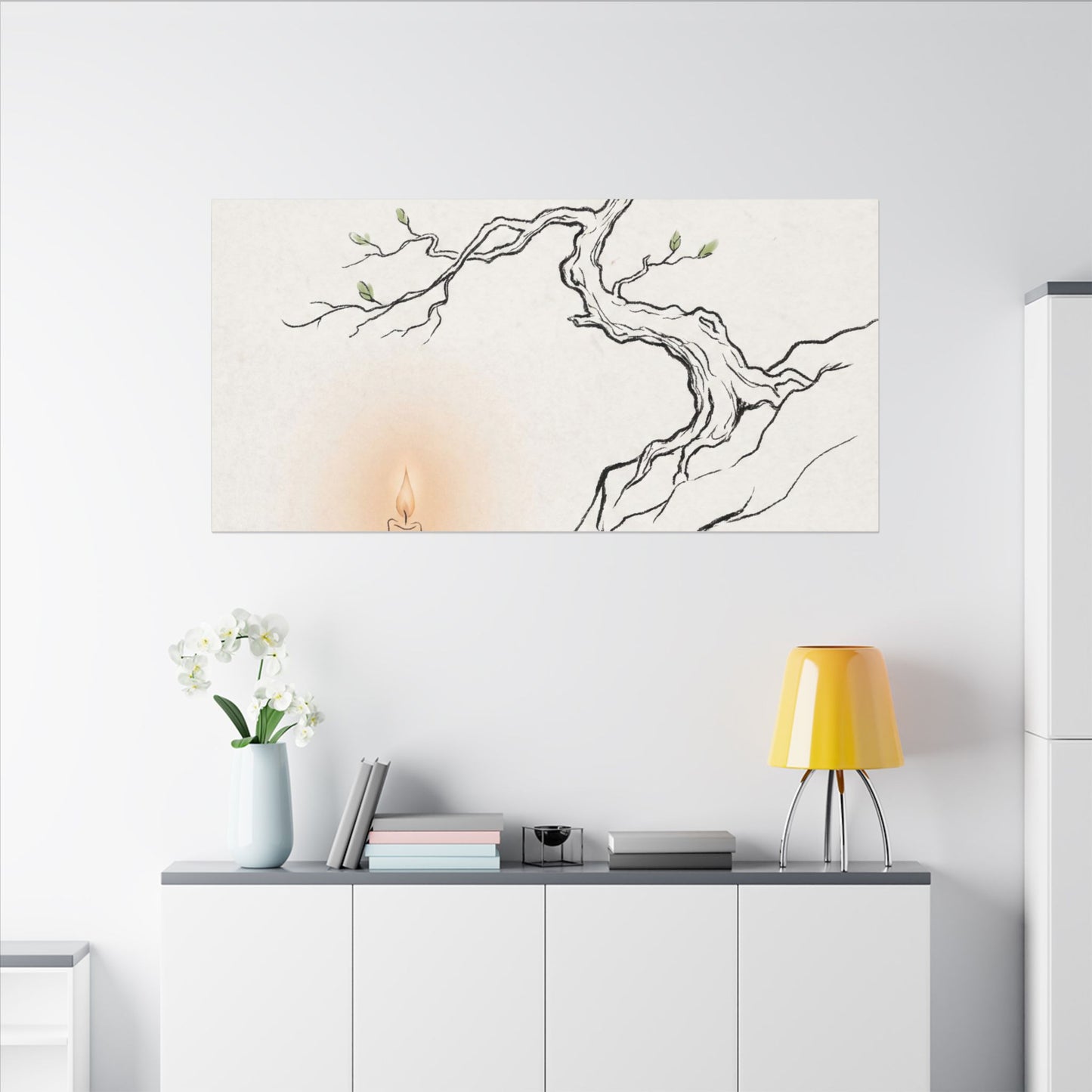 Candlelight Pine Tree Canvas Art - Japandi Shibui