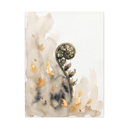 Fern Unfurling Watercolor Canvas Art | Earthy Japandi Art