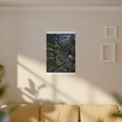 Japandi Stone Lantern in Moonlight | Texture Canvas Art