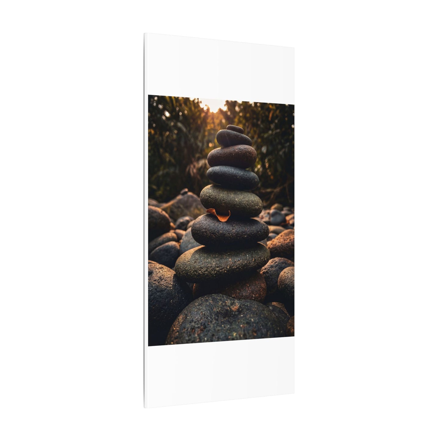 Dark Japandi River Stones in Golden Hour | Moody Minimal Canvas Art