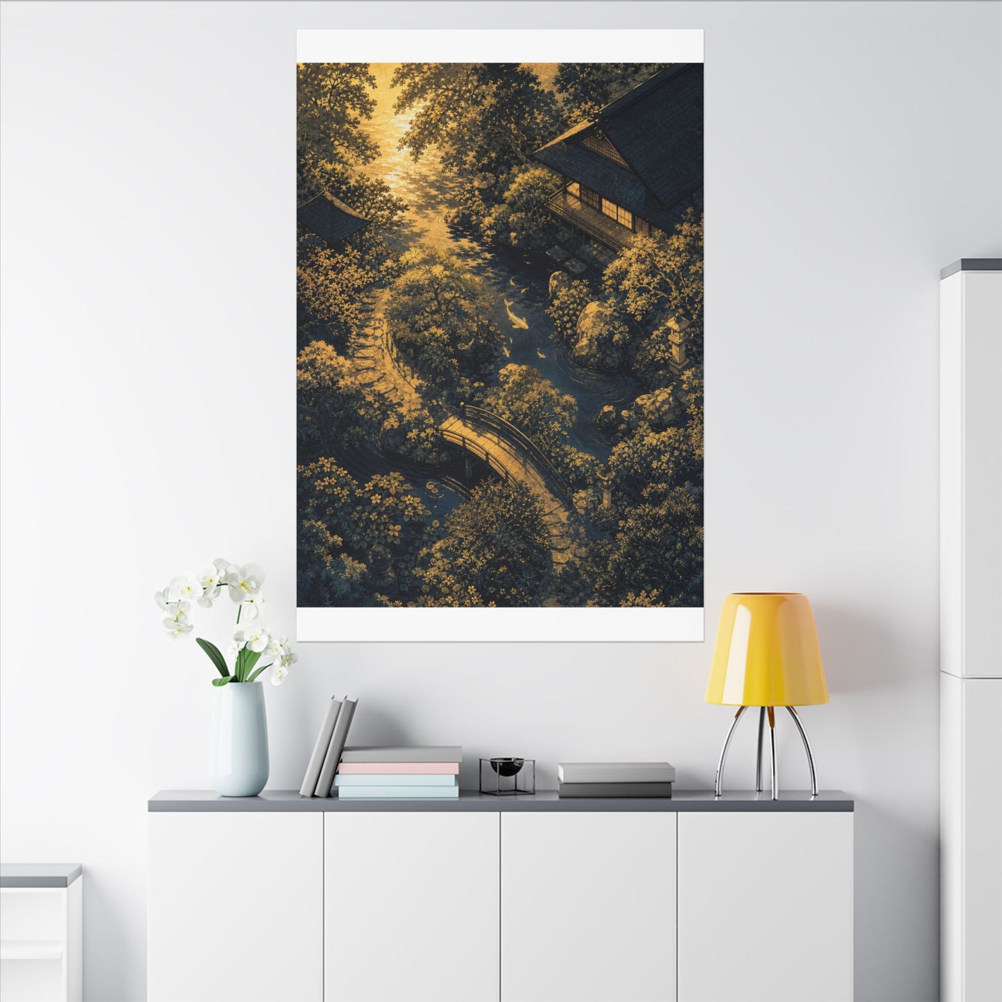 Contemplative Moonlit Garden Canvas Art - Ukiyo E Inspired Zen