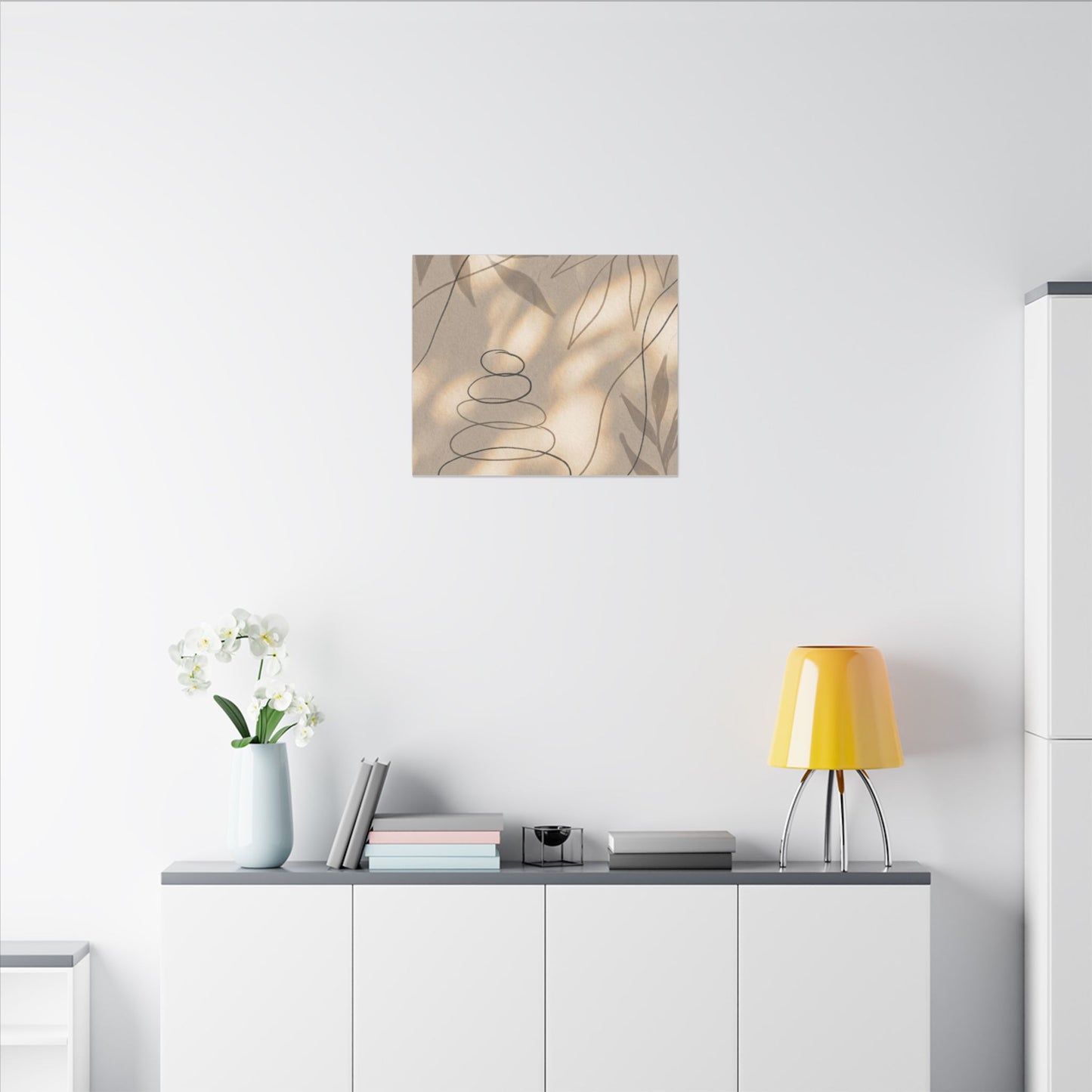 River Stones Minimal Line Canvas Art | Earthy Japandi Art