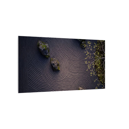 Dark Japandi Rock Garden in Dawn | Shadow Zen Canvas Art