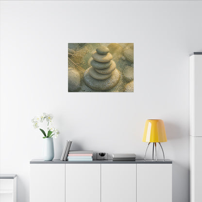 River Stones Watercolor Canvas Art | Elegant Japandi Art
