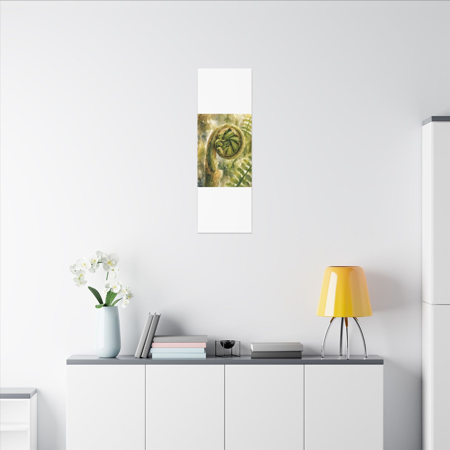 Japandi Fern Unfurling in Dappled | Watercolor Canvas Art