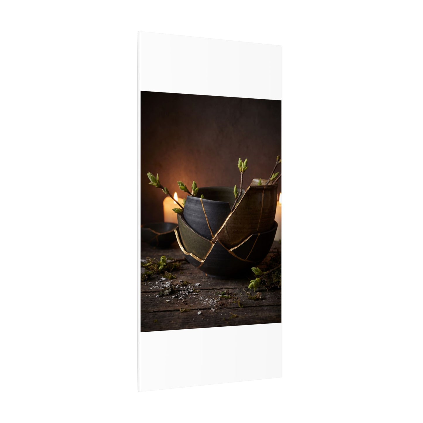 Broken Pottery Spring Canvas Art | Dark Japandi Luxurious Design