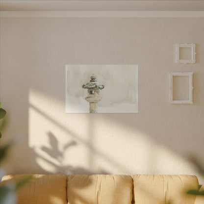 Stone Lantern Winter Canvas Art | Japandi Earthy Design