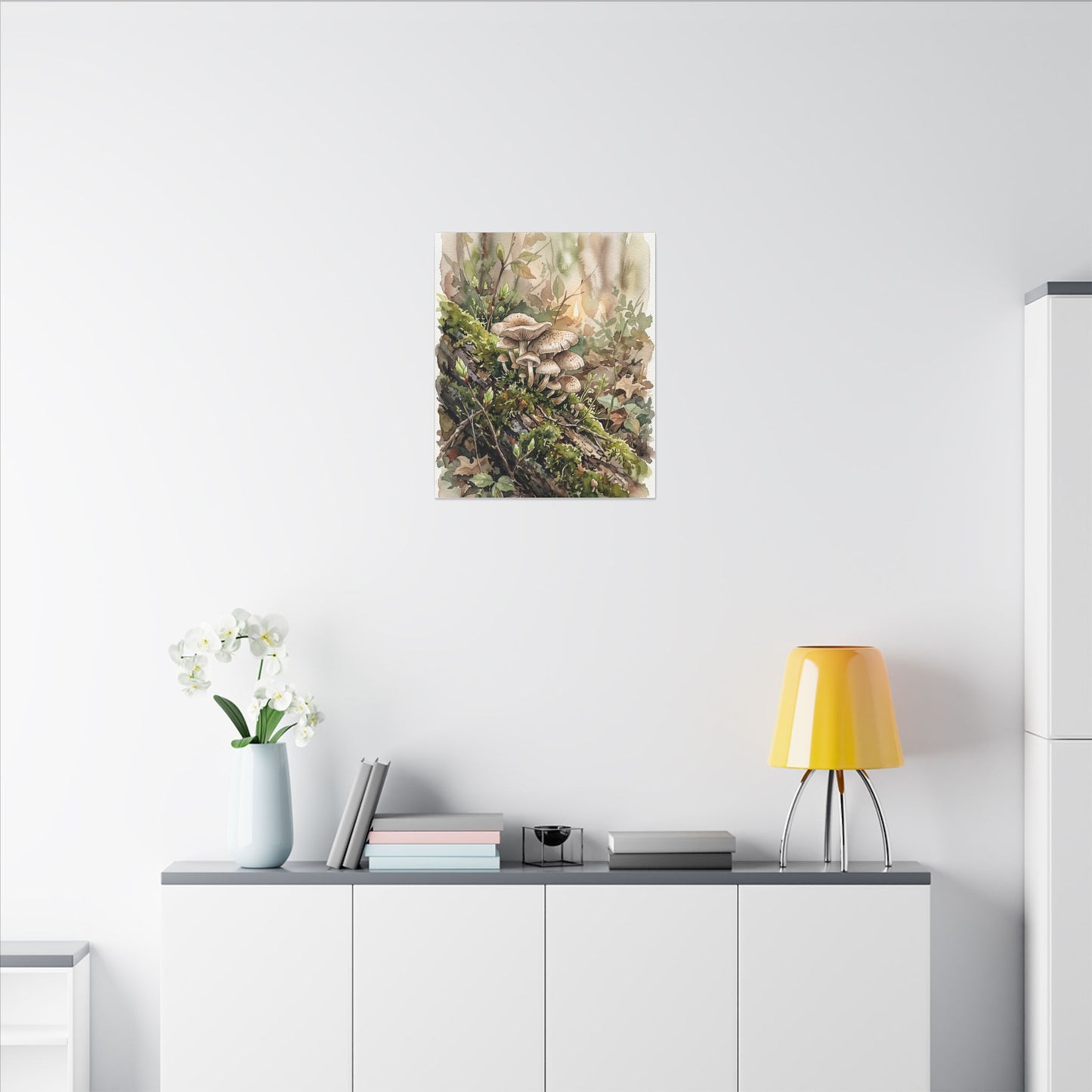 Wild Mushrooms Canvas Art | Spring Japandi Watercolor Art