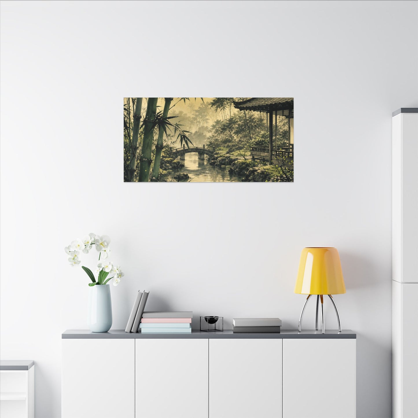 Moonlit Garden Sumi E Canvas Art | Calm Zen Art