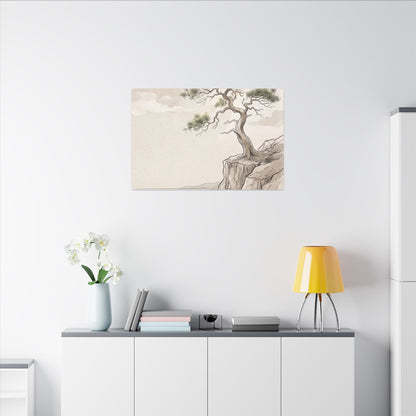 Japandi Pine Tree in Dappled | Minimal Line Canvas Art