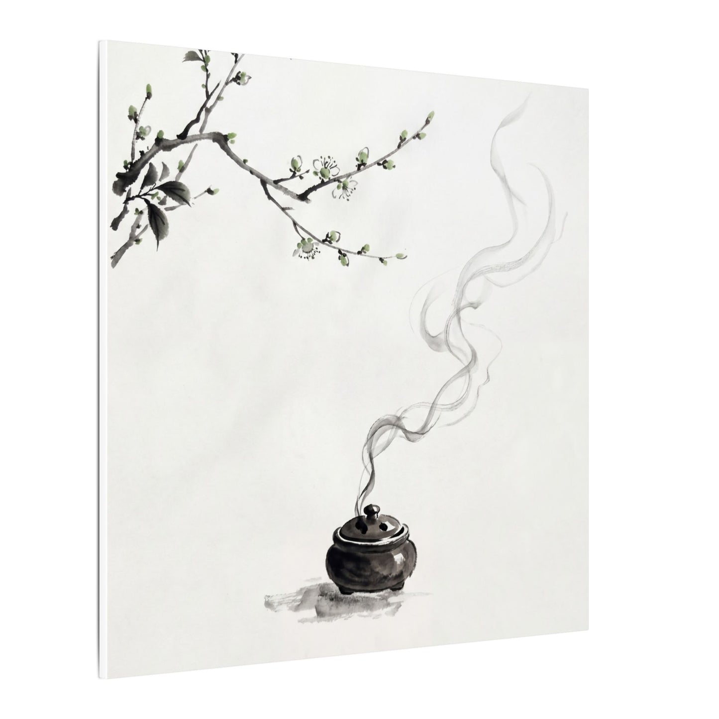 Calm Incense Smoke Canvas Art - Sumi E Zen