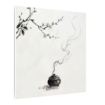 Calm Incense Smoke Canvas Art - Sumi E Zen