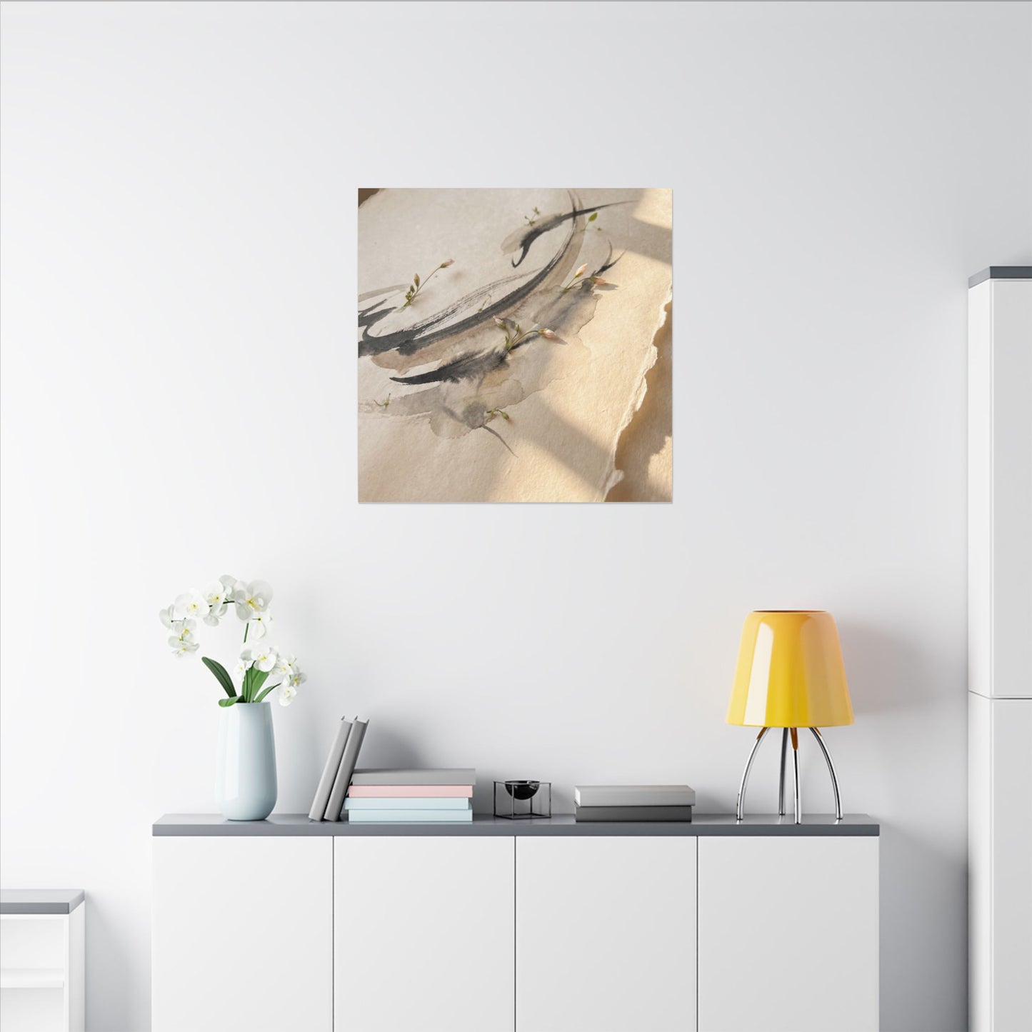 Ink Brushstroke Watercolor Canvas Art | Neutral Japandi Art