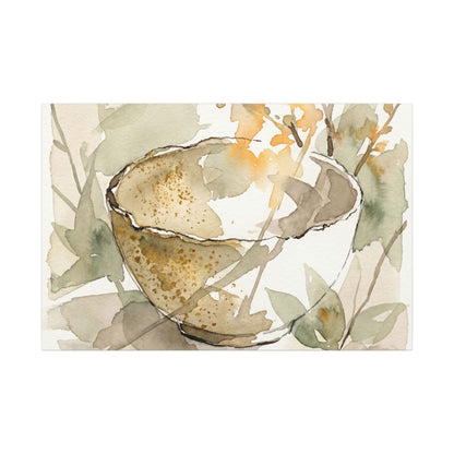 Spring Ceramic Bowl Watercolor Canvas Art | Neutral Decor