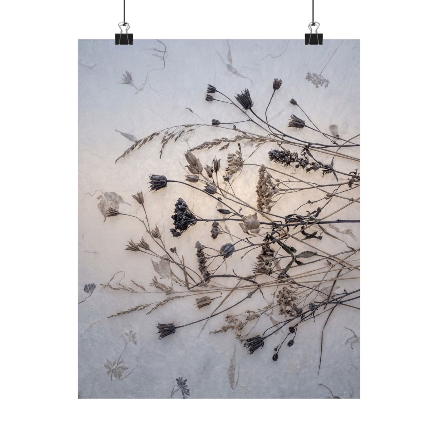 Winter Dried Flowers Japanese Pattern Wall Art Print | Warm Decor Art Print