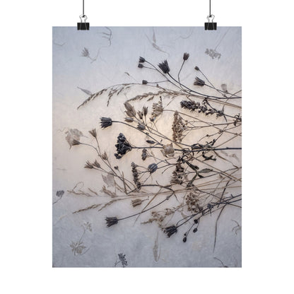 Winter Dried Flowers Japanese Pattern Wall Art Print | Warm Decor Art Print