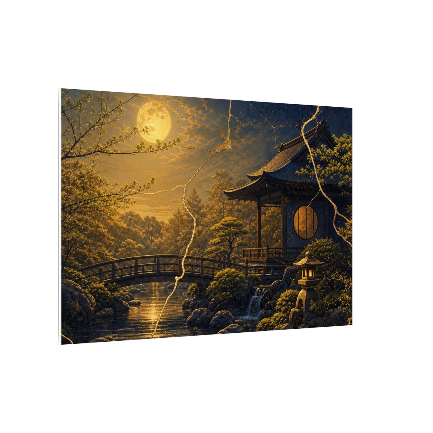 Spring Moonlit Garden Gold Vein Canvas Art | Resilient Decor