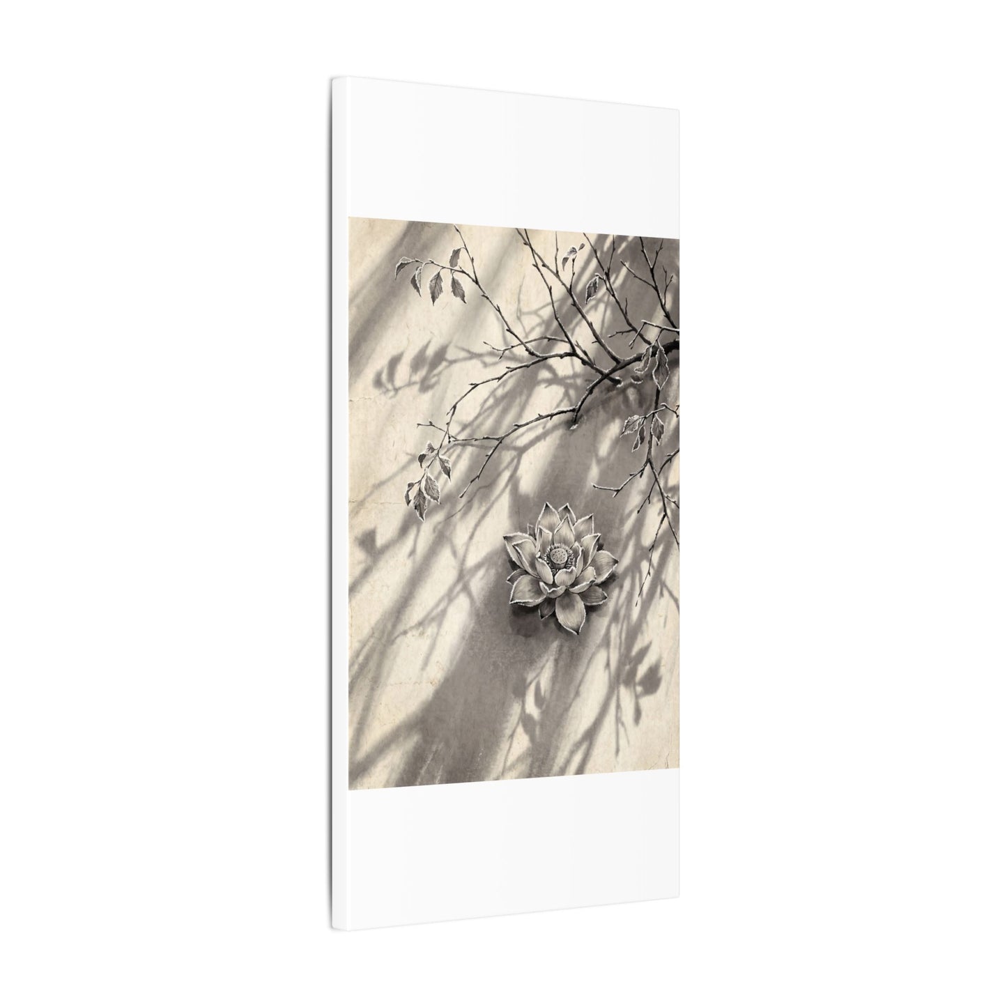 Winter Lotus Flower Sumi E Canvas Art | Contemplative Decor