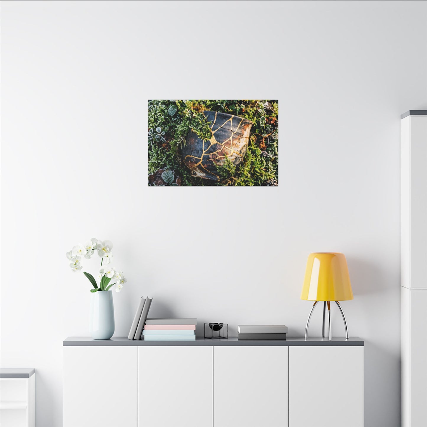 Artful Moss Close Up Canvas Art - Gold Repair Kintsugi