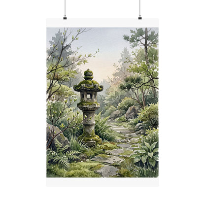 Japandi Stone Lantern in Dawn | Watercolor Wall Art Print Art Print