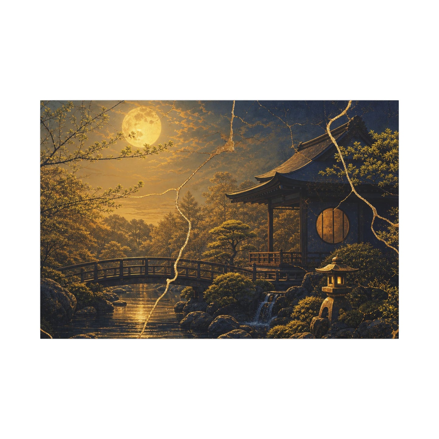 Spring Moonlit Garden Gold Vein Canvas Art | Resilient Decor