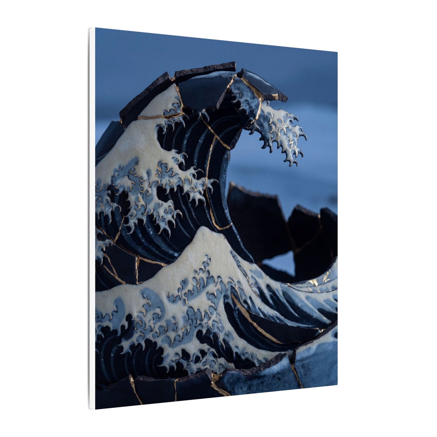 Ocean Wave Canvas Art | Winter Kintsugi Gold Repair Art