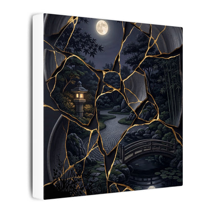 Kintsugi Moonlit Garden in Golden Hour | Gold Repair Canvas Art