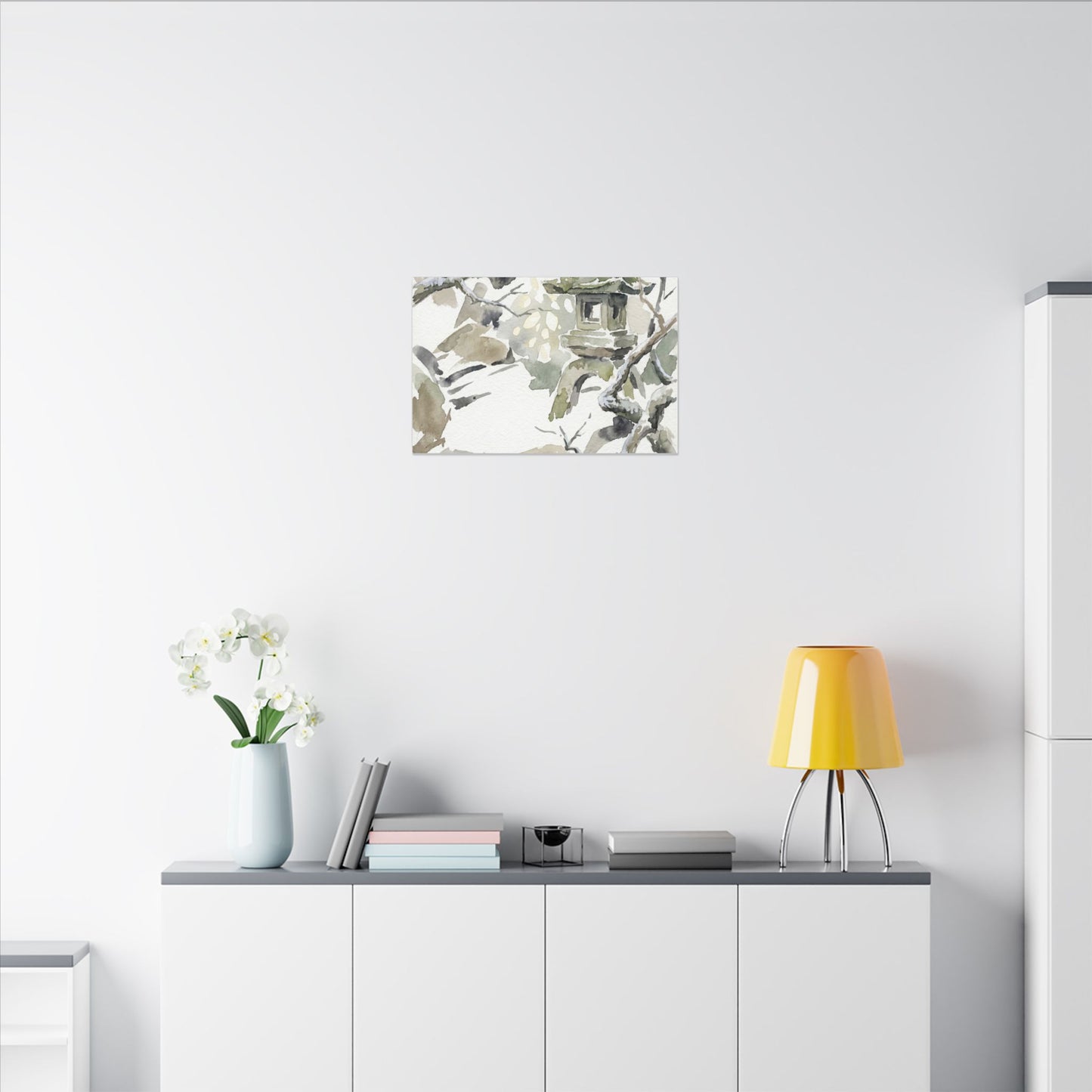 Elegant Stone Lantern Canvas Art - Watercolor Japandi