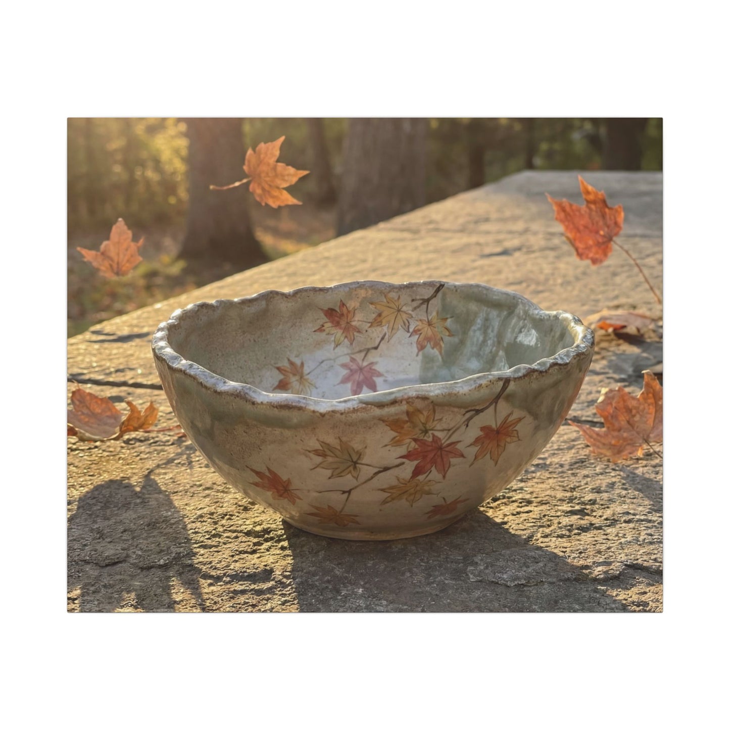 Japandi Ceramic Bowl in Golden Hour | Japanese Pattern Canvas Art