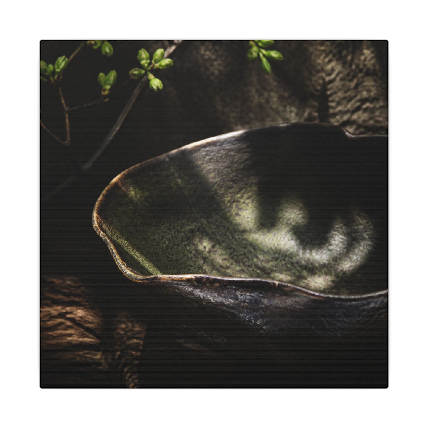 Sophisticated Ceramic Bowl Canvas Art - Dark Texture Dark Japandi