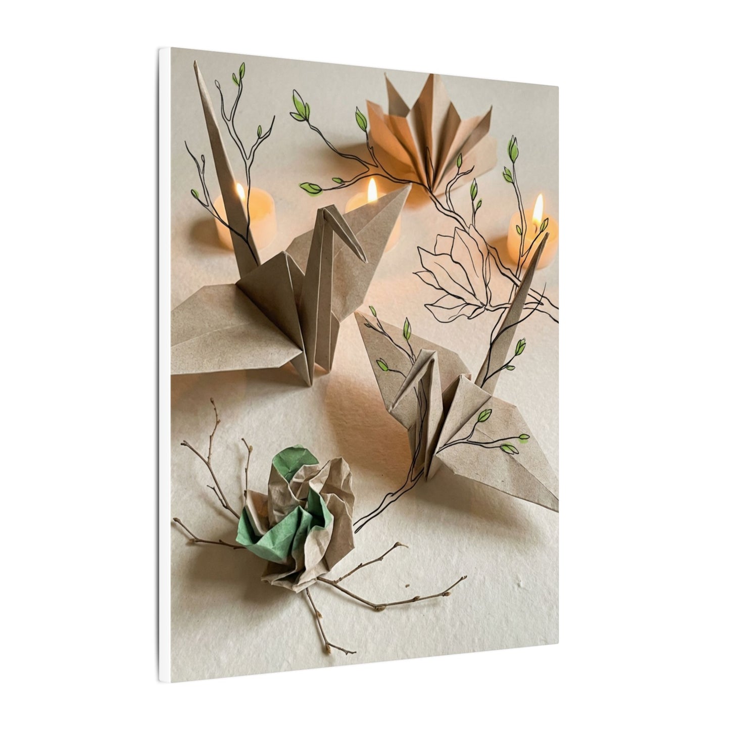 Paper Fold Spring Canvas Art | Japandi Earthy Design