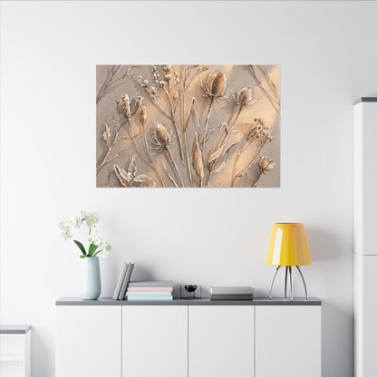 Japandi Dried Flowers in Golden Hour | Watercolor Canvas Art